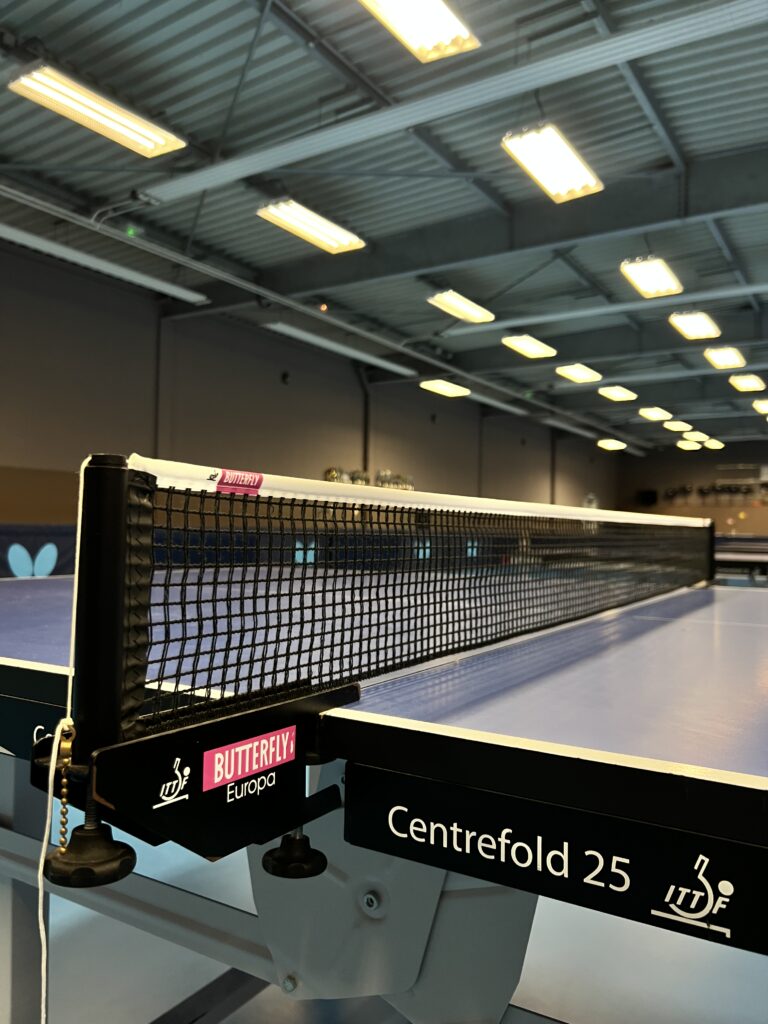 Filet de tennis de table en gros plan dans la salle TopSpin